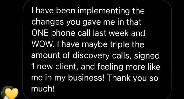 A message exchange: So in terms of ROI you've made your investment back before the end of our program? Yes, the biggest breakthroughs are actually when we say the least.